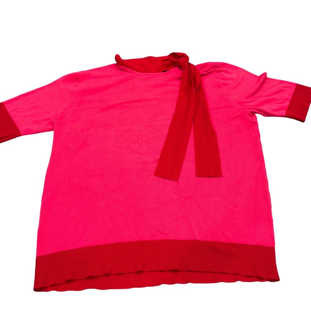 Tie Neck Colorblock 7th Avenue New York & Company Sweater Women XL Pink Red